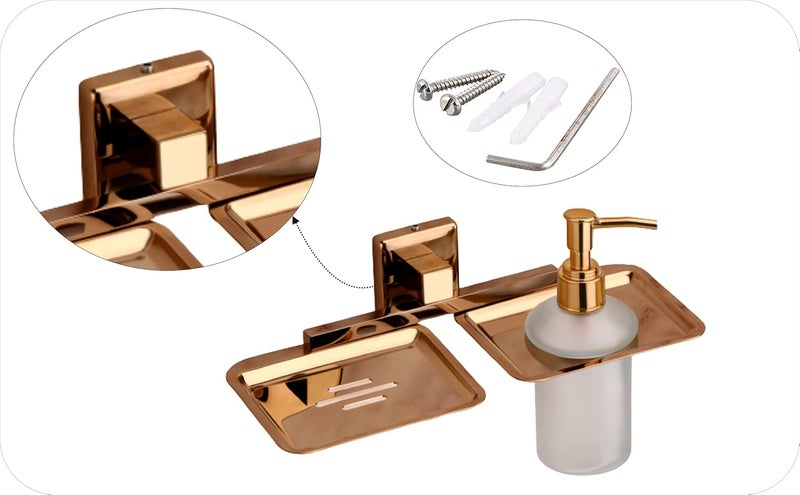 ORCE BATH ARTICLE Liquid soap Dispenser with soap case Holder for washbasin Liquid Dispenser and saop Dish for Bathroom soap Holders dispensers 40304 Stainless SteelRose Gold FinishFrosted Glass - Image 4