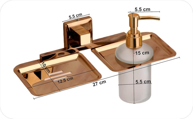 ORCE BATH ARTICLE Liquid soap Dispenser with soap case Holder for washbasin Liquid Dispenser and saop Dish for Bathroom soap Holders dispensers 40304 Stainless SteelRose Gold FinishFrosted Glass - Image 2