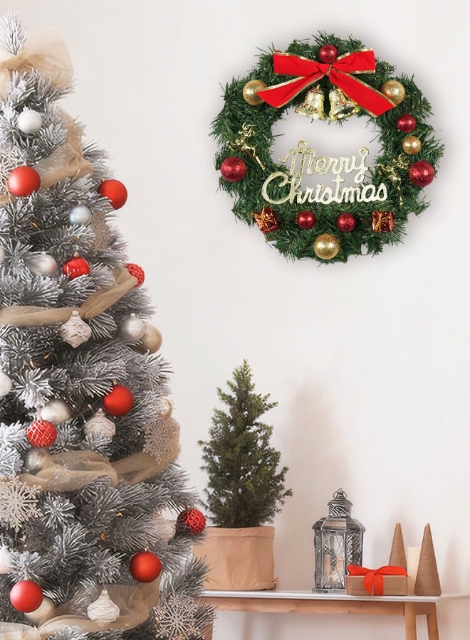 Decoration Wreath Green/Red/Gold  Large 35 cm  Wreath for Door or Wall, Garland  Home Decoration (Red Ribbon) - Image 3