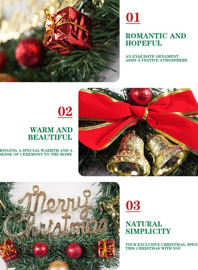Decoration Wreath Green/Red/Gold  Large 35 cm  Wreath for Door or Wall, Garland  Home Decoration (Red Ribbon) - Image 2