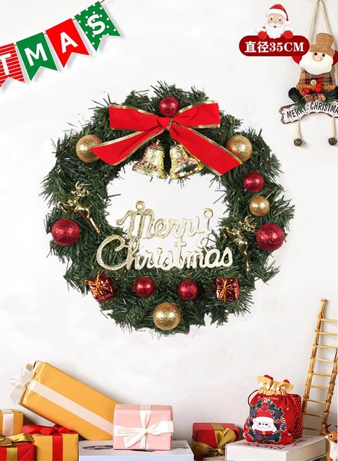 Decoration Wreath Green/Red/Gold  Large 35 cm  Wreath for Door or Wall, Garland  Home Decoration (Red Ribbon) - Image 4