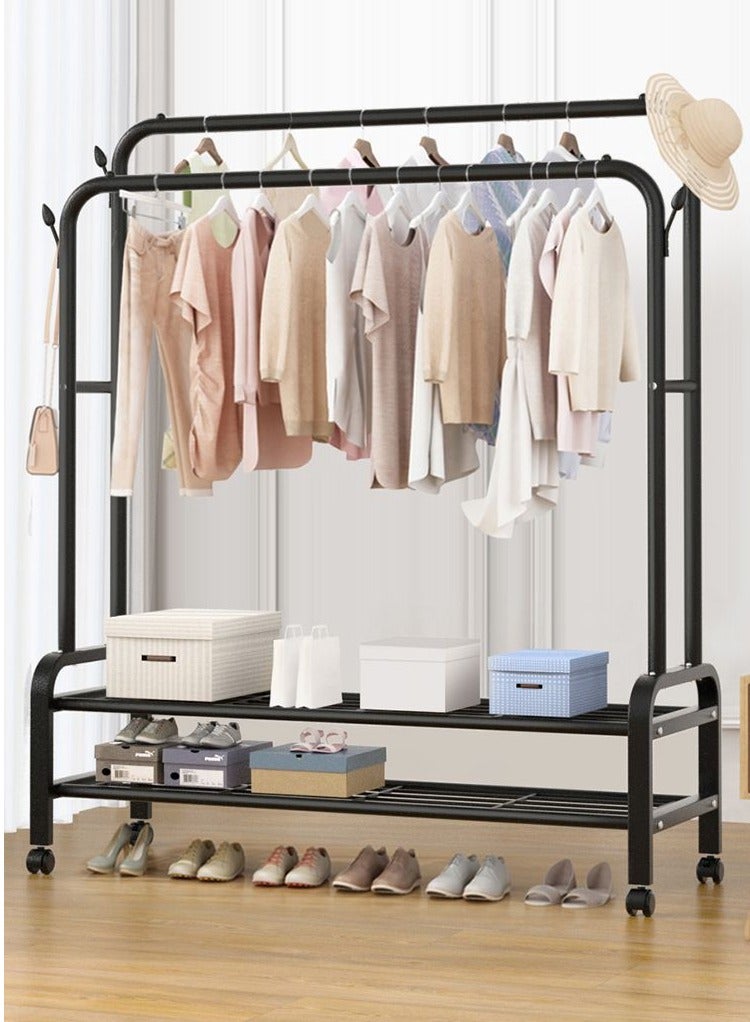 Heavy Duty Multi-Functional Steel Clothes Hanger Rack with Storage Shelves, 135cm Height, Sturdy Base for Bedroom - Durable Organizer for Long Dresses, Bags, Shoes - Image 1