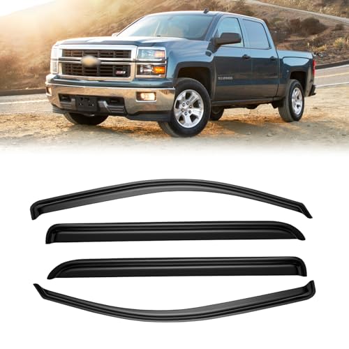 CMVT Auto Window Visors for 20142018 ChevroletChevy Silverado GMC Sierra 1500 Crew Cab Rain Guards Vent Deflector Shade Dark Smoke for 1519 Silverado Sierra 2500HD3500HD TapeOn 4PCS