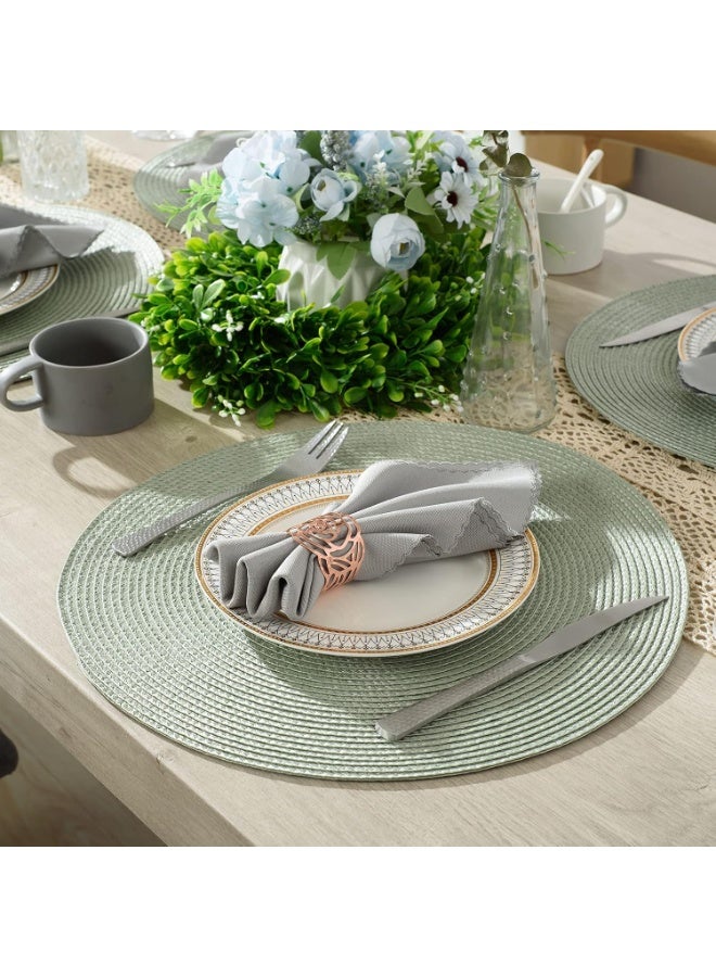 jaexest Round Braided Placemats 15 Inch Round Table Mats for Dining Tables Woven Heat Resistant Place mats Set of 6 (Fog Green) - Image 4