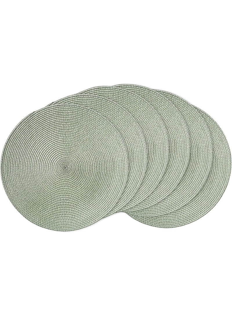 jaexest Round Braided Placemats 15 Inch Round Table Mats for Dining Tables Woven Heat Resistant Place mats Set of 6 (Fog Green) - Image 1