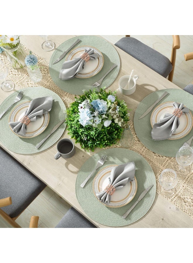 jaexest مستدير متفرج Placemats 15 بوصة طاولة مستديرة حصيرات لجداول الطعام المنسوجة مقاومة للحرارة مكان حصيرات مجموعة من 6 (الضباب الأخضر) - Image 3