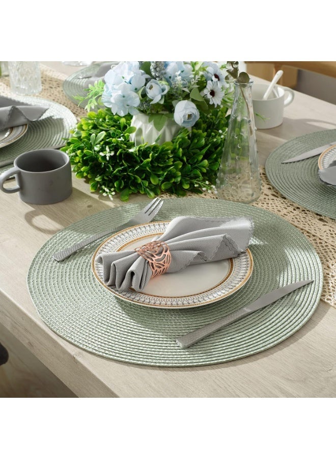 jaexest مستدير متفرج Placemats 15 بوصة طاولة مستديرة حصيرات لجداول الطعام المنسوجة مقاومة للحرارة مكان حصيرات مجموعة من 6 (الضباب الأخضر) - Image 4