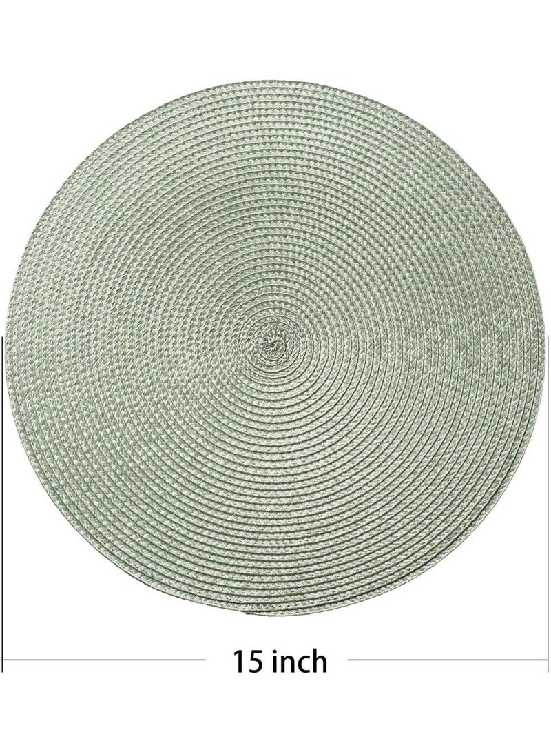 jaexest مستدير متفرج Placemats 15 بوصة طاولة مستديرة حصيرات لجداول الطعام المنسوجة مقاومة للحرارة مكان حصيرات مجموعة من 6 (الضباب الأخضر) - Image 2