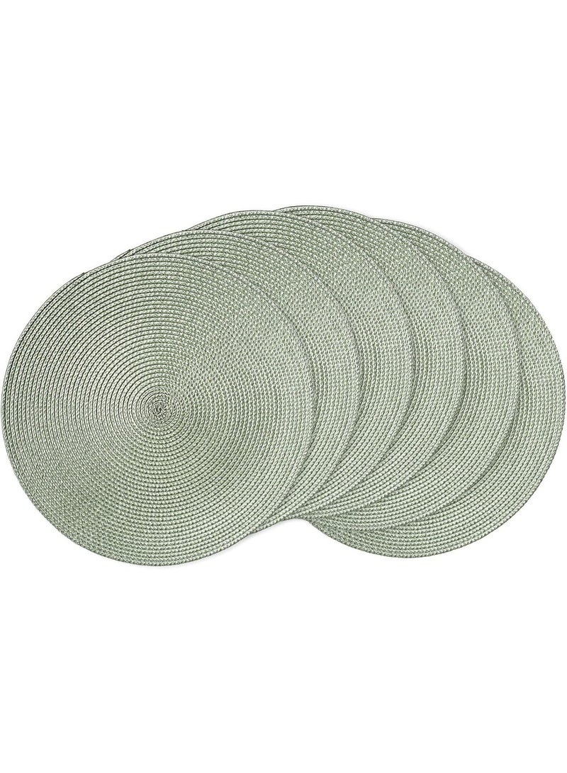jaexest مستدير متفرج Placemats 15 بوصة طاولة مستديرة حصيرات لجداول الطعام المنسوجة مقاومة للحرارة مكان حصيرات مجموعة من 6 (الضباب الأخضر) - Image 1