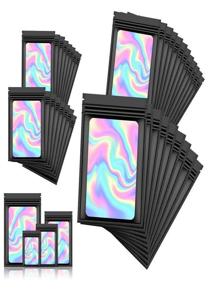 AMCEMIC 120 PCS Smell Proof Mylar Bags Resealable Holographic Packaging Pouch with Clear Window for Food Eyelash Jewelry Candy Electronics Storage, 4 Sizes (Black) (BLACK) - Image 1