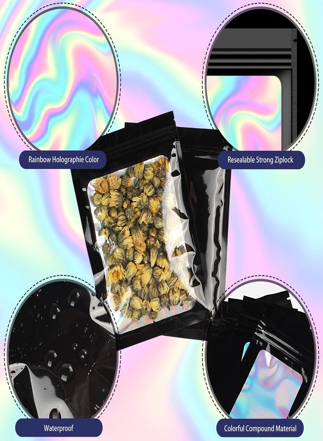 AMCEMIC 120 PCS Smell Proof Mylar Bags Resealable Holographic Packaging Pouch with Clear Window for Food Eyelash Jewelry Candy Electronics Storage, 4 Sizes (Black) (BLACK) - Image 3