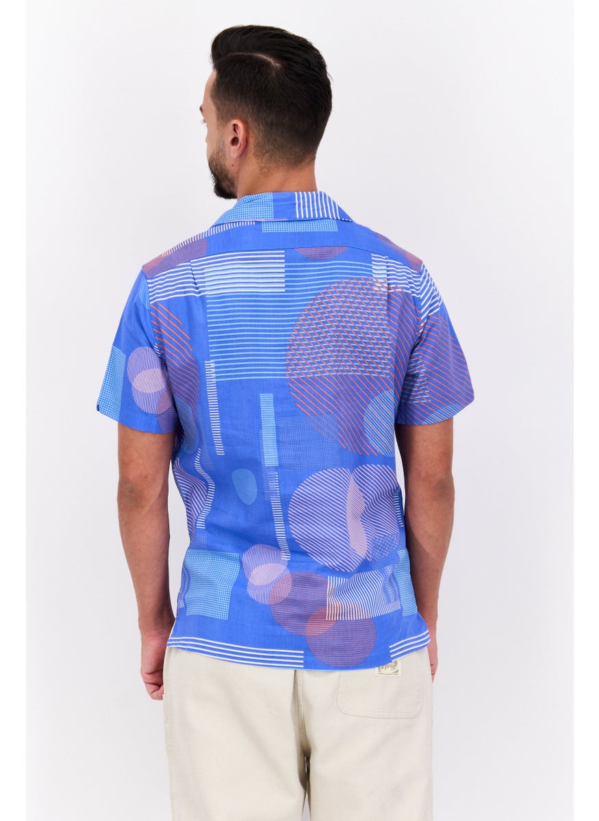 Jachs New York Men Regular Fit Allover Print Short Sleeve Casual Shirt, Blue  - Image 2
