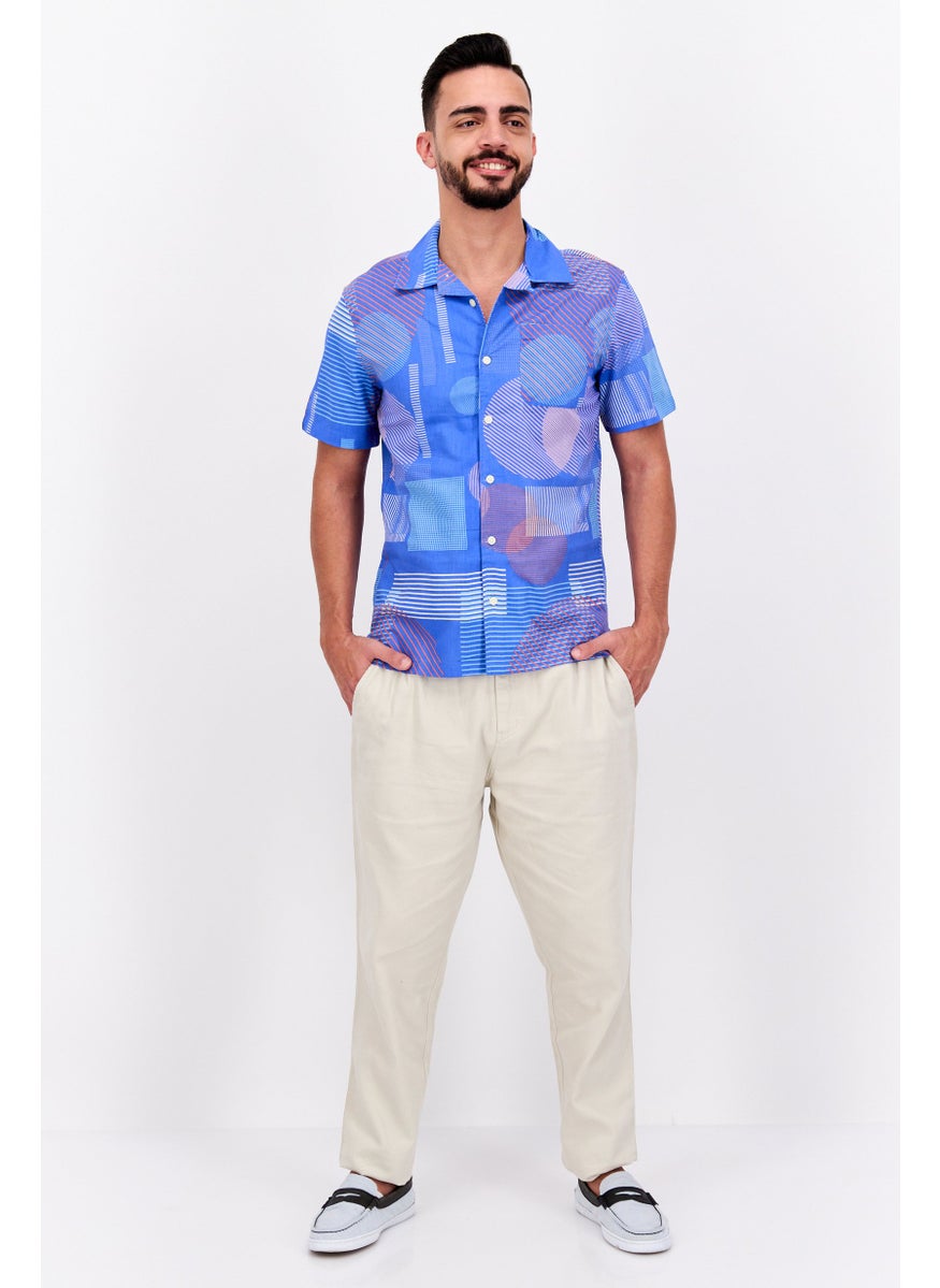 Jachs New York Men Regular Fit Allover Print Short Sleeve Casual Shirt, Blue  - Image 4