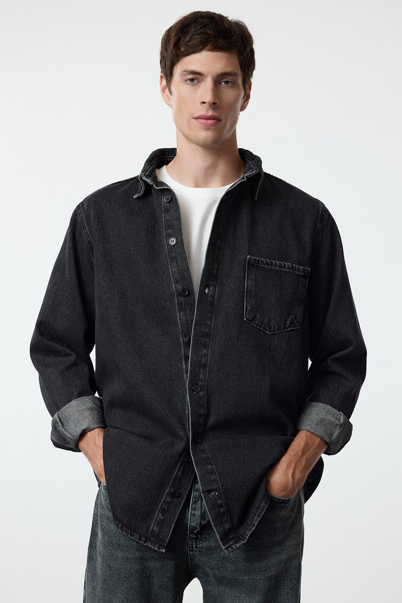 trendyol Men's Anthracite Regular Fit Denim Jeans Shirt Jacket - Image 1