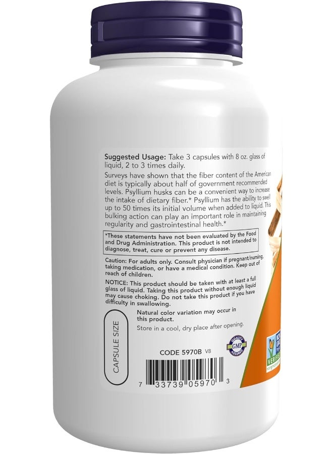 NOW Psyllium Husk 500mg, 200 Veg Capsules - Image 3