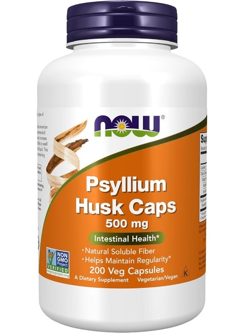 NOW Psyllium Husk 500mg, 200 Veg Capsules