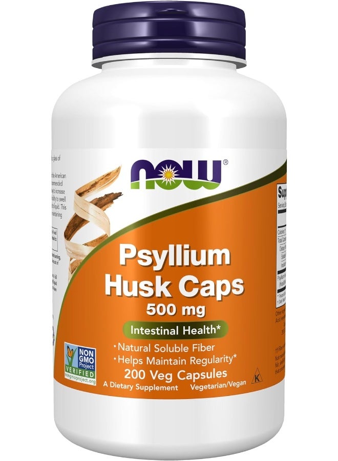 NOW Psyllium Husk 500mg, 200 Veg Capsules - Image 1