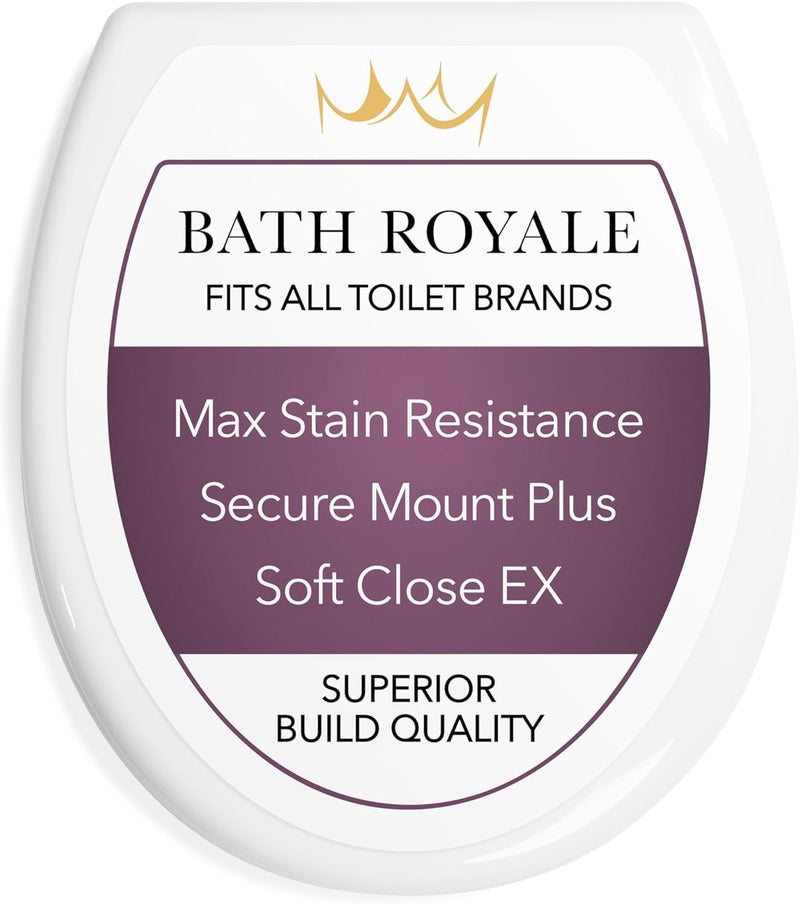 Bath Royale Soft Close Toilet Seat Round with Lid BR500-00 White, Comfortable, Durable, Sturdy, Stain-Resistant and Easy to Clean, Fits All Toilet Brands, Executive Series - Image 1