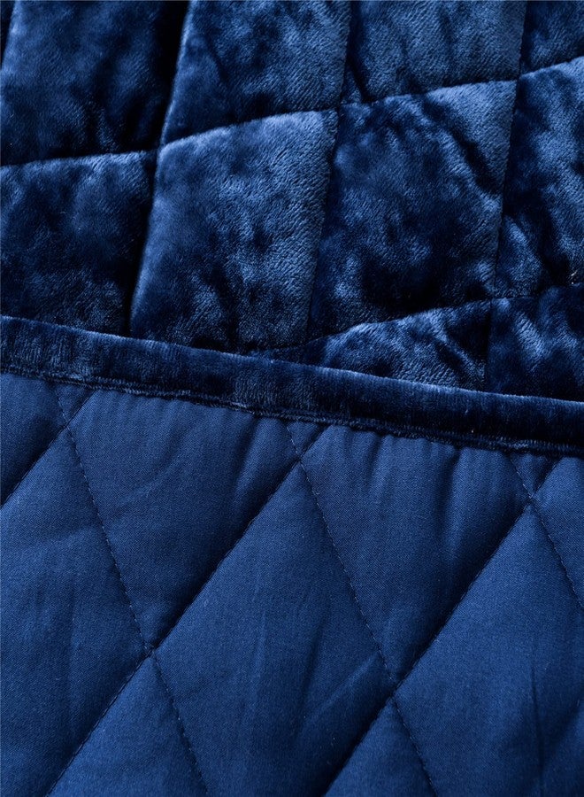 Fredsure Distressed Velvet Quilt Set, 3 Pieces Navy King, Distressed Velvet Face and Brushed Microfiber Reverse with Diamond Quilting - Image 4