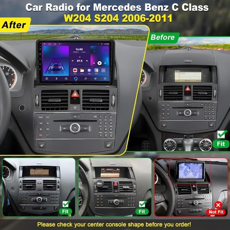 Vierex Car Stereo Radio for Mercedes Benz C-Class C180 C200 C230 C250 C300 C350 W204 S204 2006-2011 Support Wireless Carplay Android Auto WiFi GPS Backup Camera, DSP USB, BT (4GB RAM 32GB Carplay) - Image 2