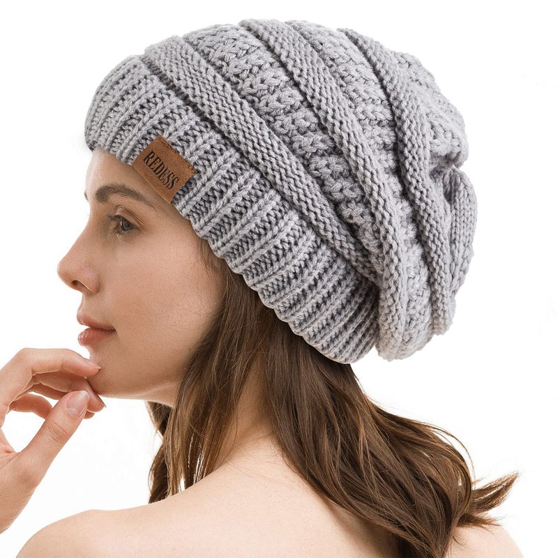 REDESS Slouchy Beanie Hat for Women Winter Warm Chunky Soft Oversized Cable Knit Cap - Image 1