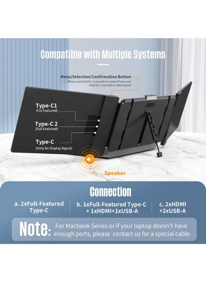 V2COM 14" Tri-Screen Laptop Extender – 1080P FHD, 300 nits, HDR, Plug & Play, Compatible with Windows/Mac/Linux/Phones  - Image 5