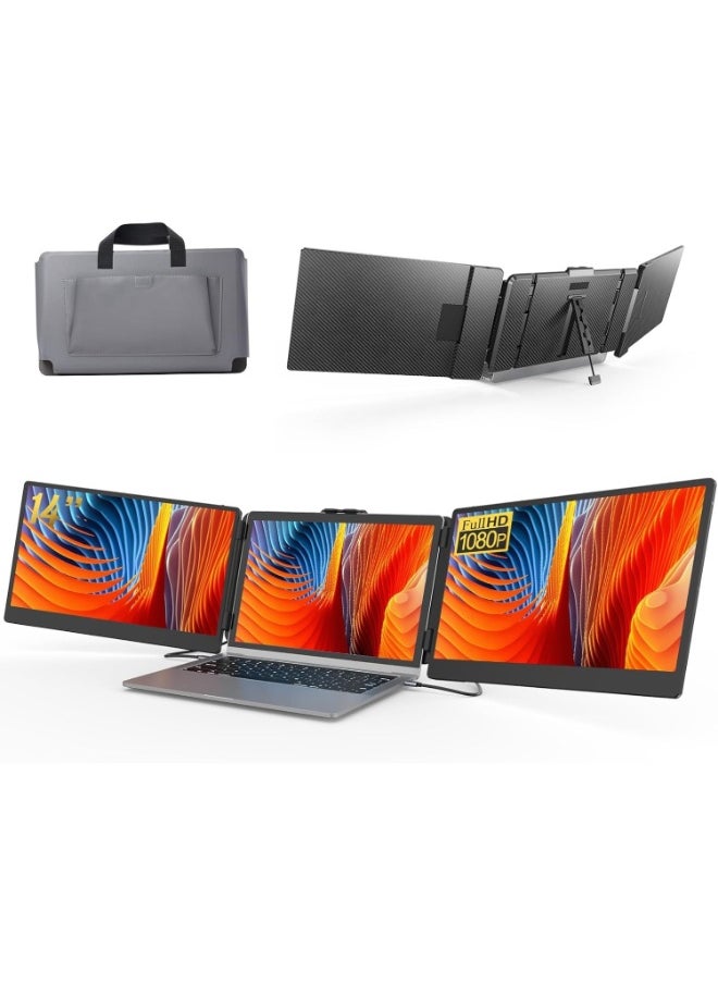 V2COM 14" Tri-Screen Laptop Extender – 1080P FHD, 300 nits, HDR, Plug & Play, Compatible with Windows/Mac/Linux/Phones  - Image 1