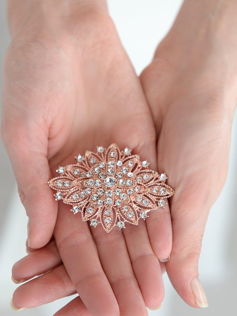 Mariell Rose Gold Wedding Jewelry Crystal Bridal Brooch Pin for Brides, Bridesmaids, Mother of the Bride - Image 3