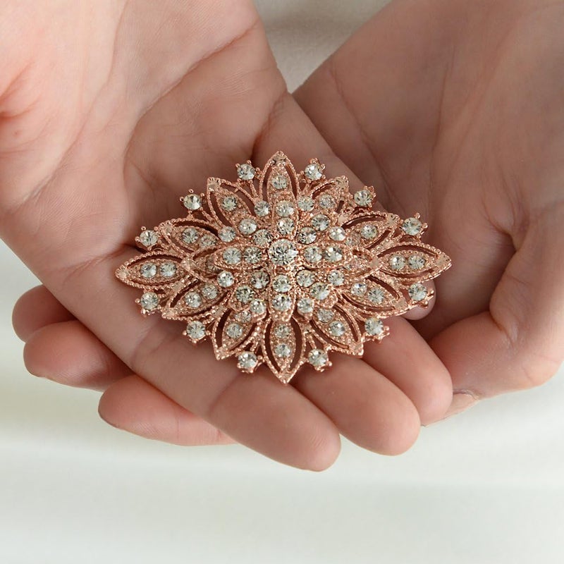 Mariell Rose Gold Wedding Jewelry Crystal Bridal Brooch Pin for Brides, Bridesmaids, Mother of the Bride - Image 4