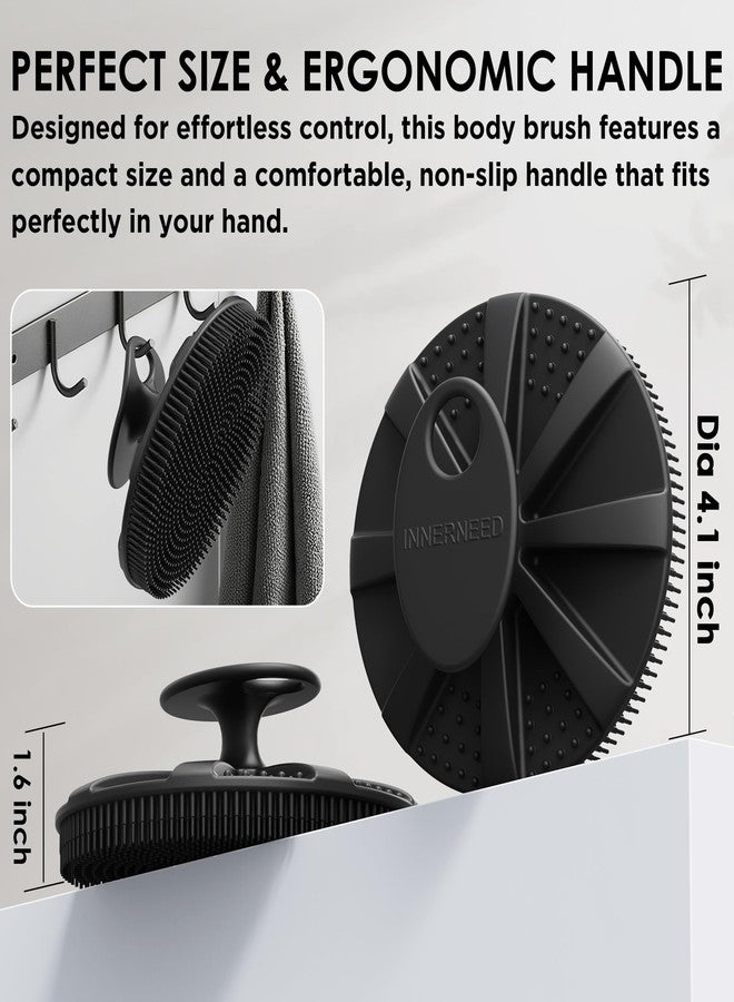 إنر نيد فرشاة استحمام ناعمة من السيليكون الغذائي من إنر نيد، فرشاة تنظيف يدوية للبشرة، مع حافظة إسفنجية شبكية للتقشير (فرشاة سوداء) - Image 4