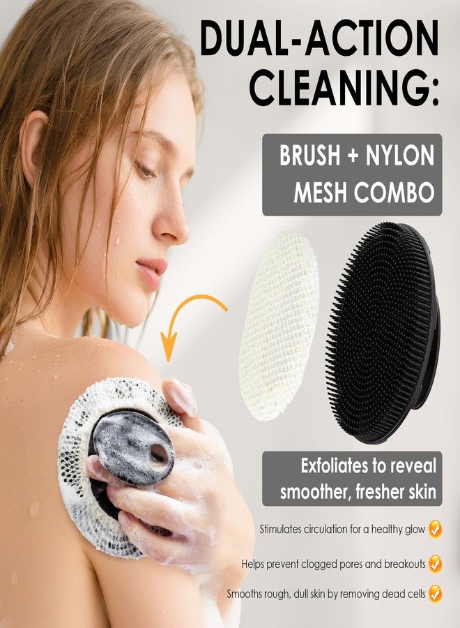 إنر نيد فرشاة استحمام ناعمة من السيليكون الغذائي من إنر نيد، فرشاة تنظيف يدوية للبشرة، مع حافظة إسفنجية شبكية للتقشير (فرشاة سوداء) - Image 2