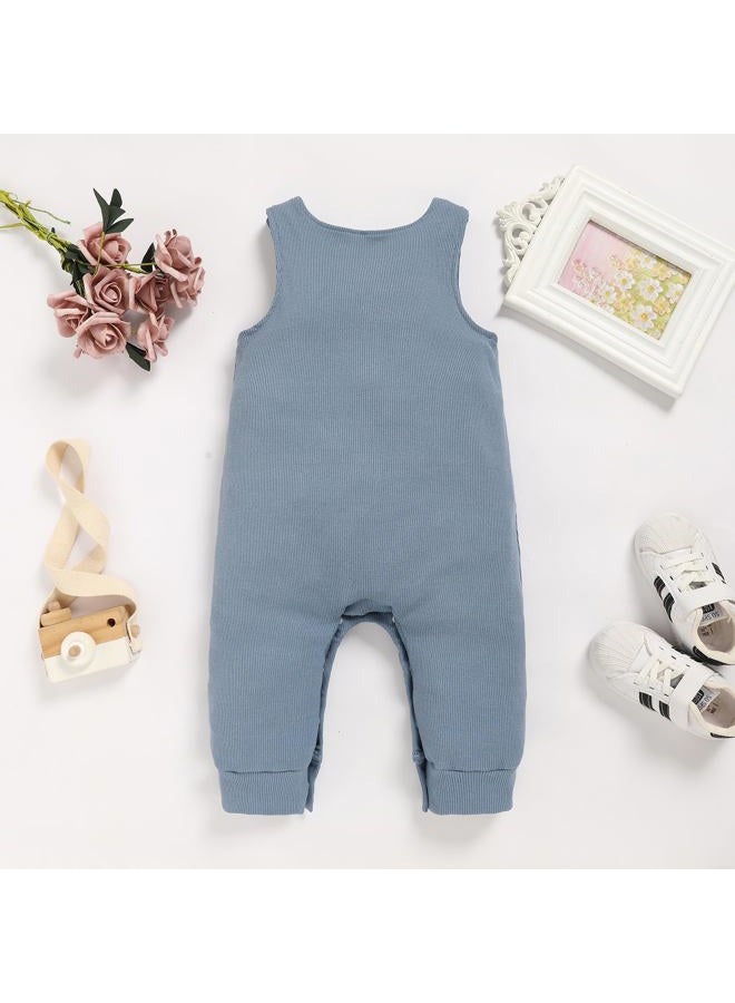 Viworld Baby Boy 1st Birthday Romper Infant Ribbed Jumpsuit Embroidery One Year Old Cake Smash Outfits, Grey Blue, 12-18 months - Image 3