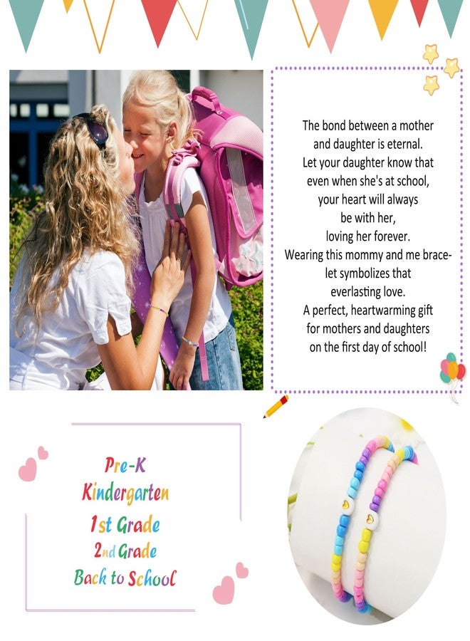 BAYLAY First Day of Kindergarten Bracelet Gifts - Colorful Heart Beaded Bracelets Mommy and Me Kindergarten Bracelet Back to School Gifts Stuff Supplies Mother and Daughter Bracelets - Image 2