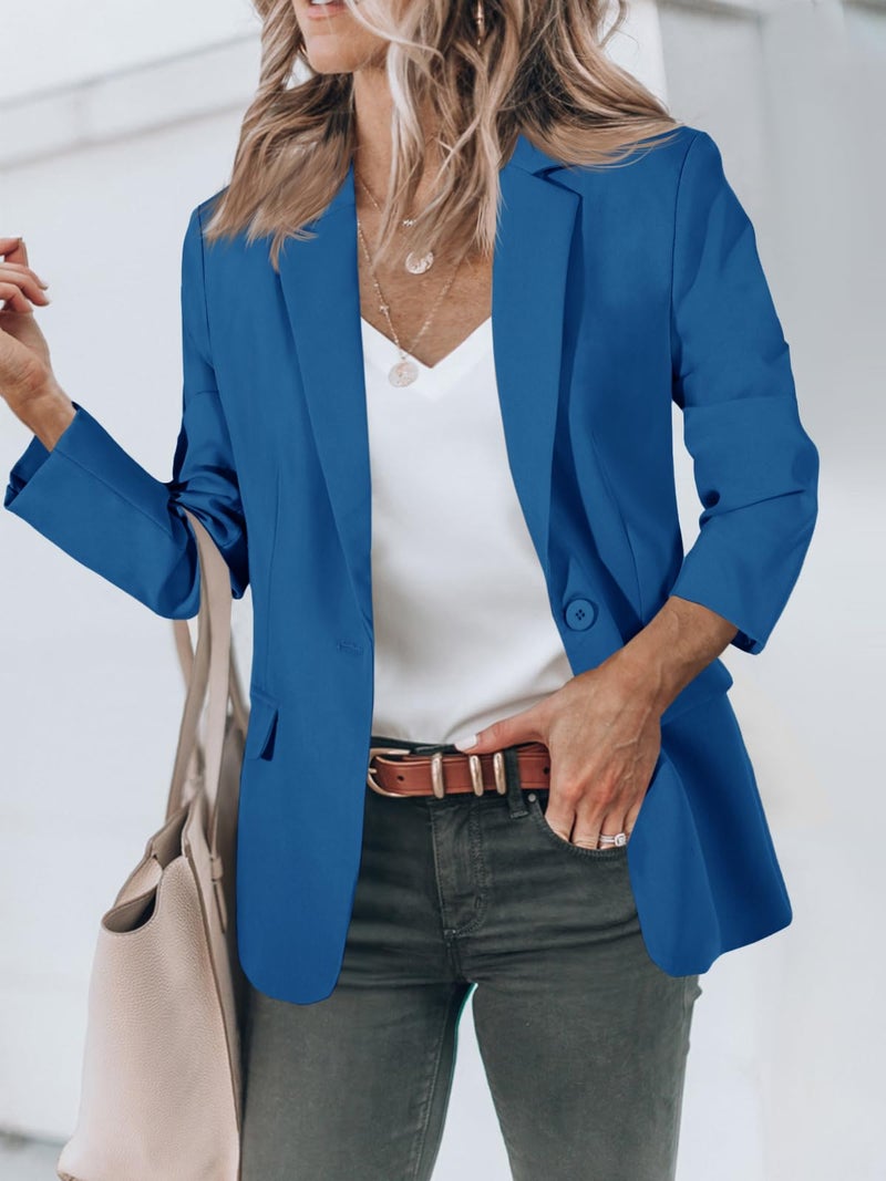 Cicy Bell Womens Casual Blazers Open Front Long Sleeve Work Office Suit Jackets Blazer Royal Blue - Image 2