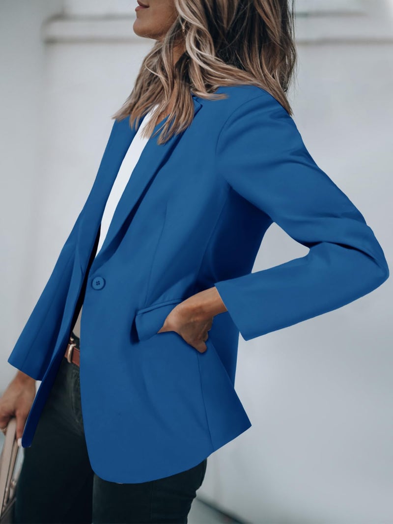 Cicy Bell Womens Casual Blazers Open Front Long Sleeve Work Office Suit Jackets Blazer Royal Blue - Image 3