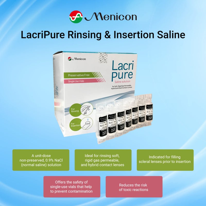 Menicon LacriPure Saline Contact Lens Solution, for Lens Rinse & Insertion, 98 Vials, 5ml - Image 2