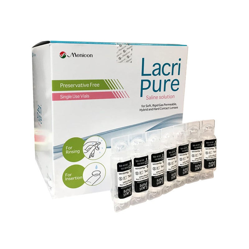 Menicon LacriPure Saline Contact Lens Solution, for Lens Rinse & Insertion, 98 Vials, 5ml - Image 1
