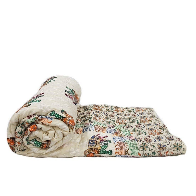 SAMRADHI Traditional Famous Jaipuri Beautiful Floral Print in Multi Colour Jaipuri RajaiRazaiQuilt SingleSingle Bed QuiltComforterAC QuiltAC Comforter - Image 1