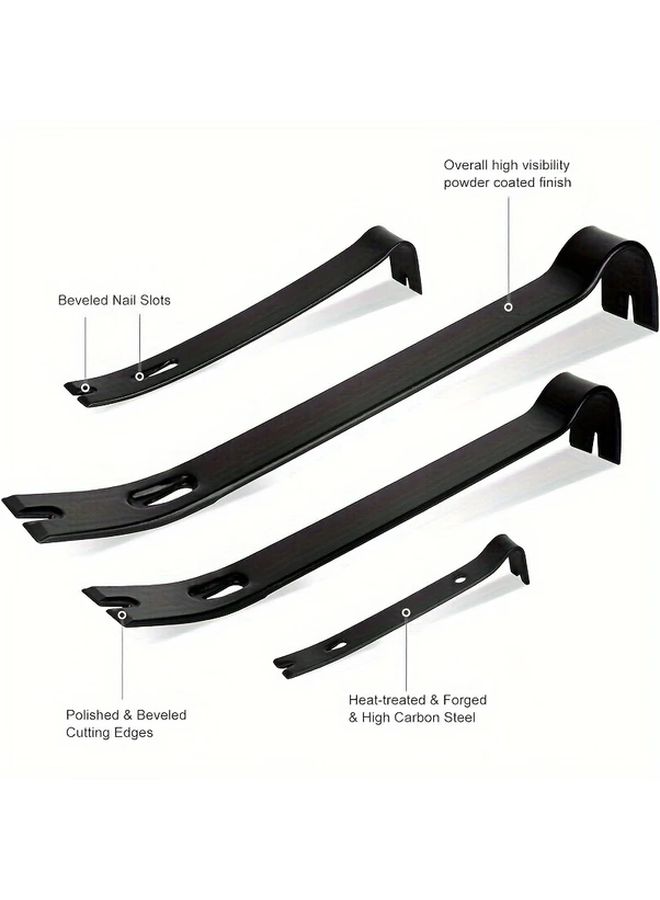 4pcs Heavy Duty Flat Pry Bar Set High Carbon Steel Forged Nail Puller Utility Claw Bar Wonder Bar Crowbar Mini Pry Bar Metal Baseboard And Trim Removal Tool Kit Without Electricity - Image 3