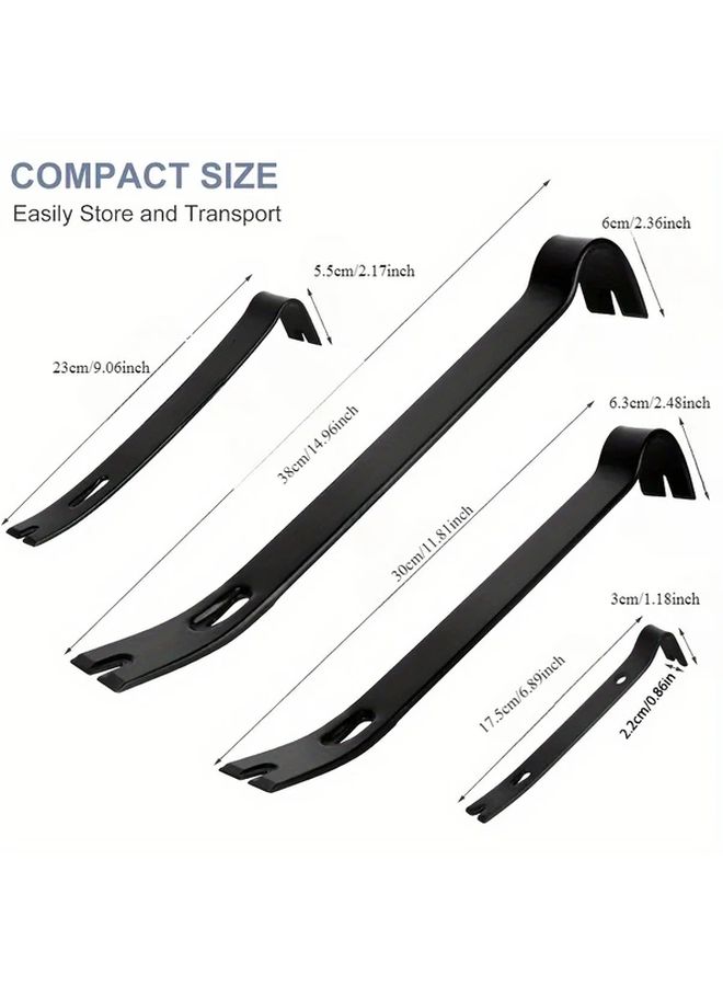 4pcs Heavy Duty Flat Pry Bar Set High Carbon Steel Forged Nail Puller Utility Claw Bar Wonder Bar Crowbar Mini Pry Bar Metal Baseboard And Trim Removal Tool Kit Without Electricity - Image 2