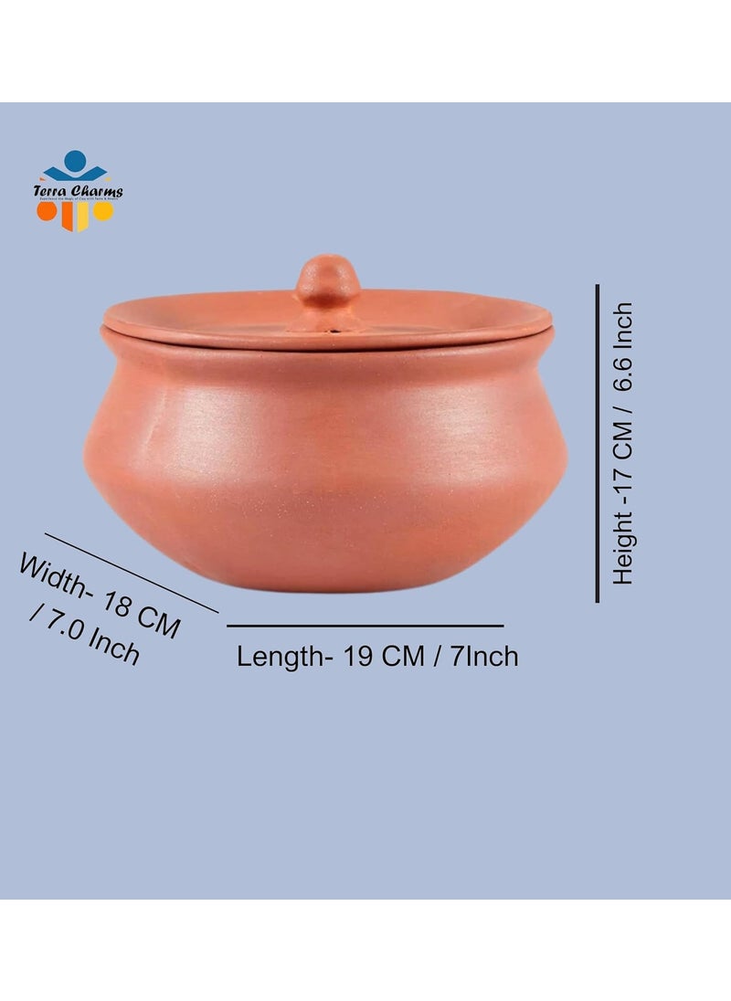 Terra Charms Terra Charms Terracotta Clay Pot Cooking Serving Fish Curry Hand Craft Making for Mix Veg Handi for Kitchen Light Weight Curd Bowl with Lid for Cooking Pack of 1 700ML Capacity Brown Color  - Image 3