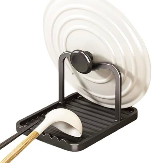 CHANNICORNER Anti-Rust Metal Spoon Rest with Lid Holder, Heat-Resistant Pot Lid Rest, Multifunctional Spatula Holder While Cooking for Stovetop and Kitchen Counter  Black - Image 4