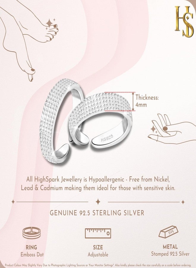 HighSpark 92.5 Sterling Silver Toe Rings for Women | 92.5 Sterling Silver Adjustable Contemporary Style & Stunning Shine | Lovely Gift - Emboss Dot - Image 2