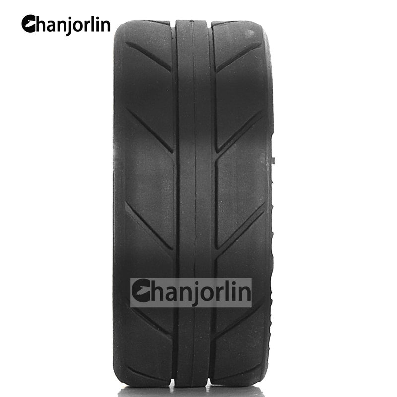 Chanjorlin 1/10 On Road Tires and Aluminum Wheels 12mm Hex RC Rally Racing Tyres OD 2.56" for Tamiya TT01 TT02 XV01 TA06 A959 PTG2 HPI KYOSHO PTG2 Traxxas 1:10 Street Touring Drift Car 4PCS (Black) - Image 5