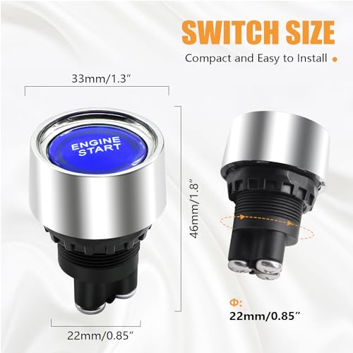 mankk Push Start Ignition Switch 12V DC Start Engine Button Stater (ON)-Off Momentary Engine Start Push Button Switch 3Pin SPST 50A Blue LED Light For Racing Car Vehicle Truck Boat RV M-042-BU - Image 2