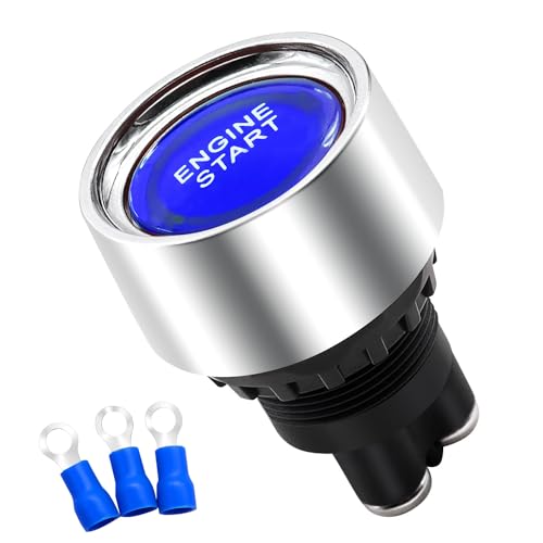 mankk Push Start Ignition Switch 12V DC Start Engine Button Stater (ON)-Off Momentary Engine Start Push Button Switch 3Pin SPST 50A Blue LED Light For Racing Car Vehicle Truck Boat RV M-042-BU - Image 1
