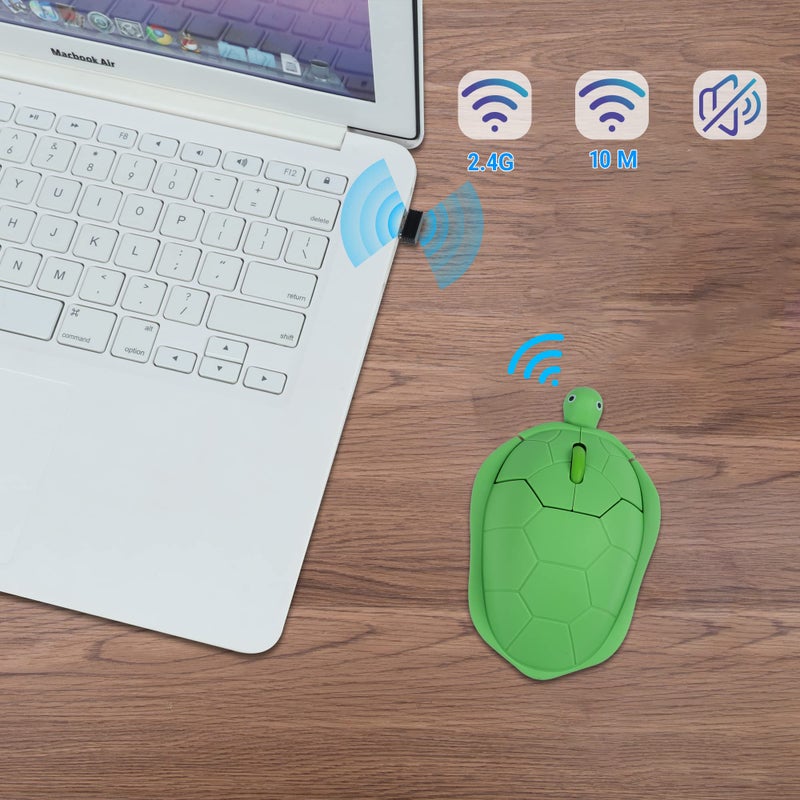 elec Space Wireless Turtle-Shaped Mouse, 2.4G Optical Computer Mouse, 3 Buttons, 12 x 7.7 cm (Mint Green) - Image 2