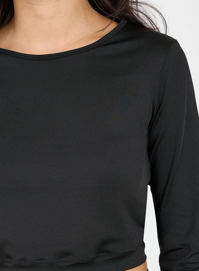 ستايلي Solid Crop Top with Thumbhole Detail with Side Striped Leggings Set