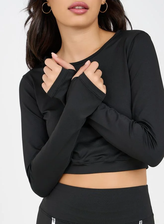 ستايلي Solid Crop Top with Thumbhole Detail with Side Striped Leggings Set