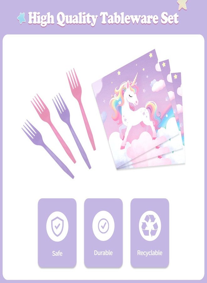 WILDPARTY Unicorn Party Supplies Set Serve 24 Rainbow Paper Dinner Plates, Dessert Plates, Napkins, Forks for Unicorn Theme Birthday Party Decorations Girls Tableware Baby Shower Favor 96PCS Djs-G - Image 5